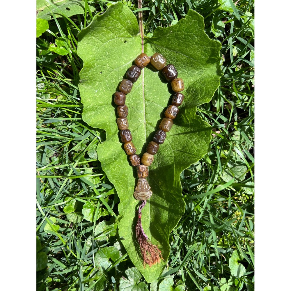 Antique Jade Carved Jade Buddha Tibet Prayer Beads Mala Tibetan